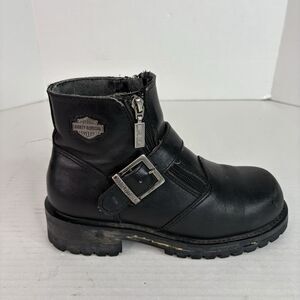 Harley Davidson Women’s Ankle Boots, Size 7, Black, Zip And Buckle, Motorcycle